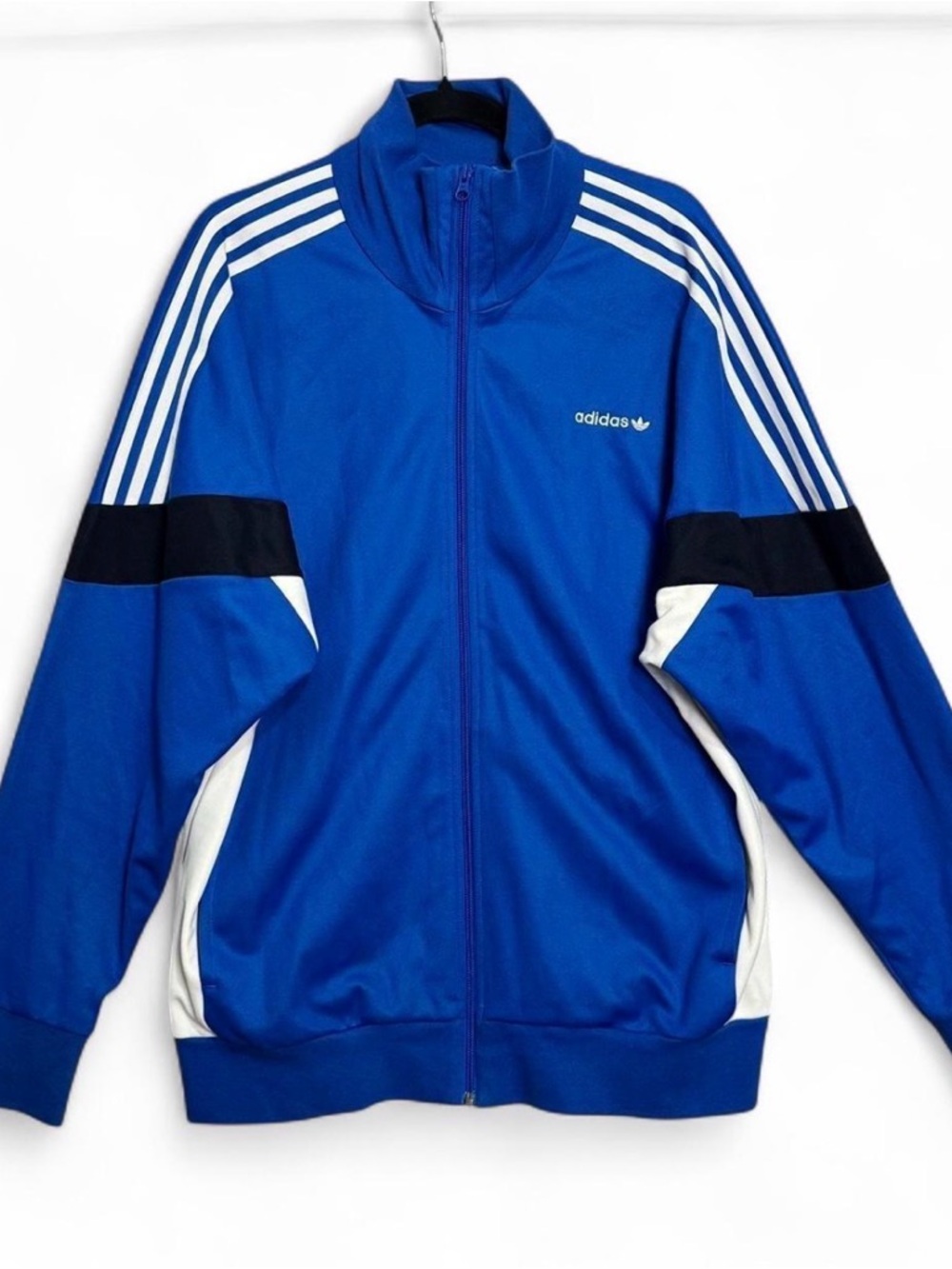 Adidas Originals Track‎ Jacket Blue 3 Stripe Zip Up Trefoil Sz XL Athleisure Y2K